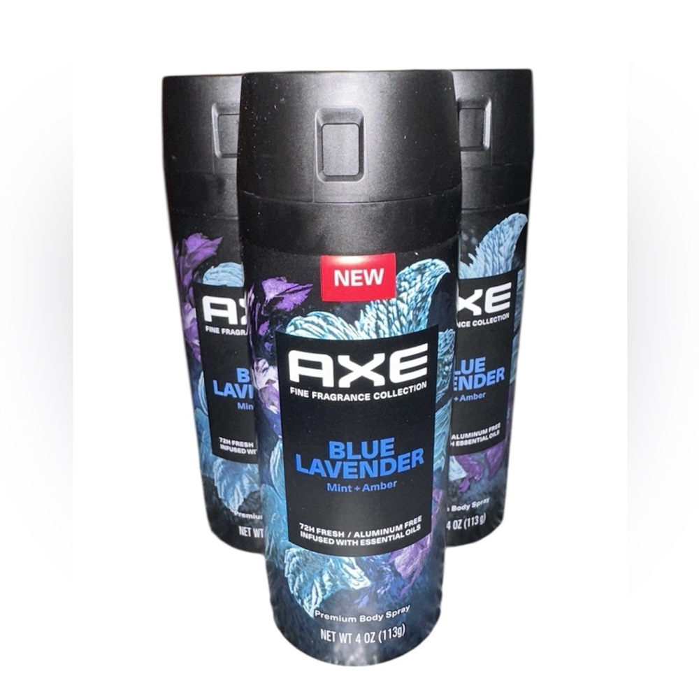Axe Blue Lavender 3 Pack 72-Hour Aluminum-Free Premium Body Spray 4 Oz/Each